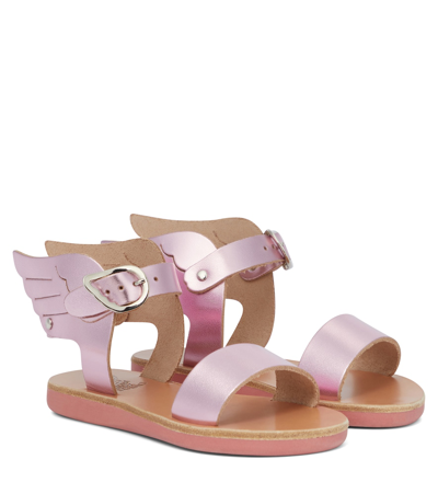 Ancient Greek Sandals Kids Little Ikaria Metallic Pink Leather Sandals