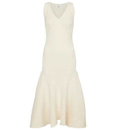 Ami Alexandre Mattiussi Knit Sleeveless Long Dress W/ruffles In Neutrals