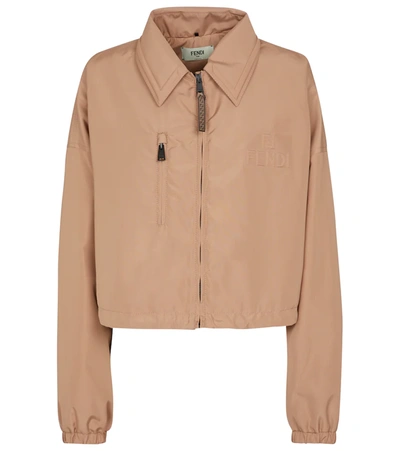 Fendi Embossed-logo Cropped Jacket In Beige