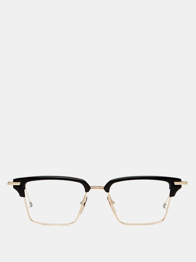 Thom Browne Square Acetate And Titanium Glasses In Gold