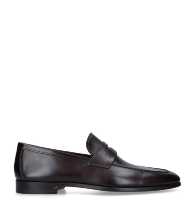 Magnanni Delos Almond-toe Suede Loafers In Mid Brown