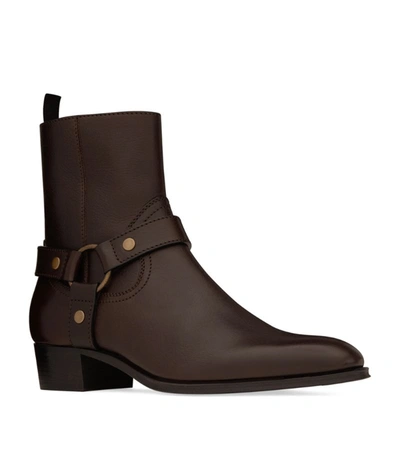 Saint Laurent Wyatt Ankle Boots In Brown Leather In Nero
