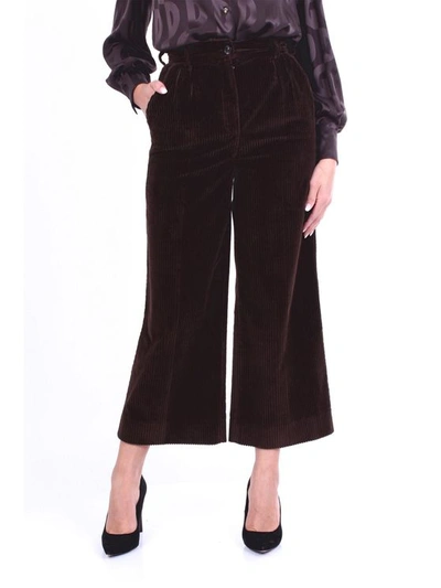 Dolce & Gabbana Dark Brown Cropped Trousers With Ribbed Texture