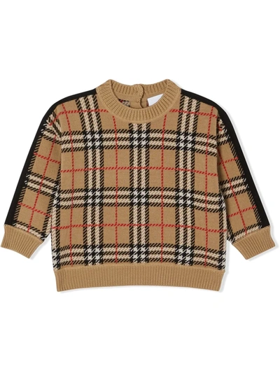 Burberry Babies' Check Knit Sweatshirt In Archive Beige