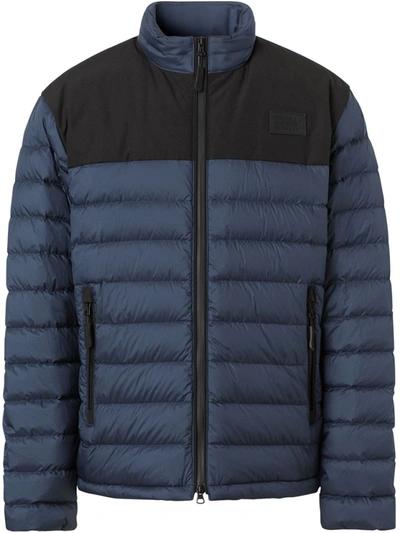 Burberry Navy Feather Down Logo Appliqué Puffer Jacket In Blue
