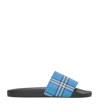 Burberry Check Print Slides In Blue