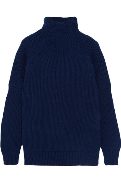 Victoria Beckham Oversized Wool Cable Knit Poloneck Sweater In Eavy