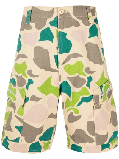 Billionaire Boys Club Logo-embroidered Camouflage-print Denim Cargo Shorts In Green