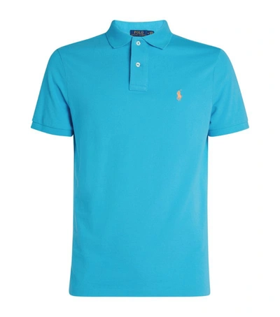 Polo Ralph Lauren Cotton Mesh Solid Custom Slim Fit Polo Shirt In Cove Blue