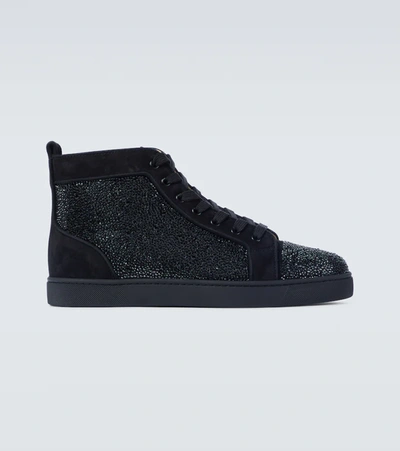 Christian Louboutin Suede Louis Strass High-top Trainers In Black