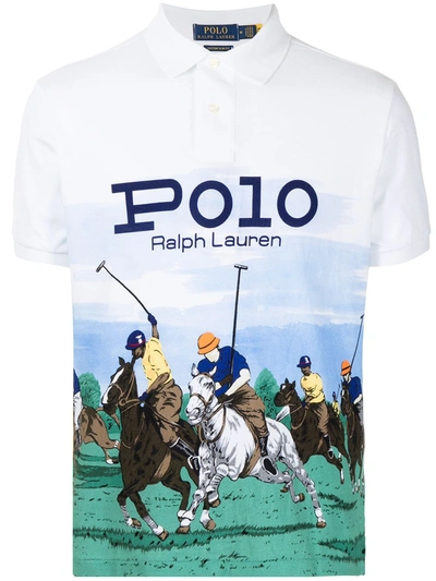 Polo Ralph Lauren Graphic Print Cotton-piqué Polo Shirt In White