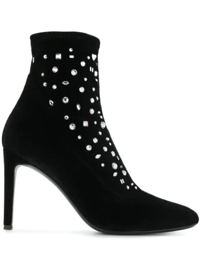 Giuseppe Zanotti Leather-trimmed Embellished Velvet Ankle Boots In Black