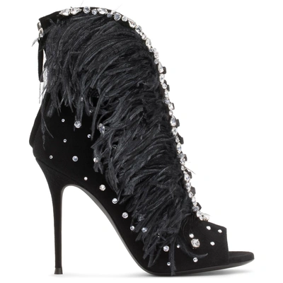Giuseppe Zanotti - Black Suede Boot With Feathers Charleston