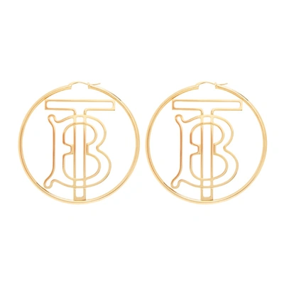 Burberry Gold-plated Tb Monogram Hoop Earrings In Light Gold