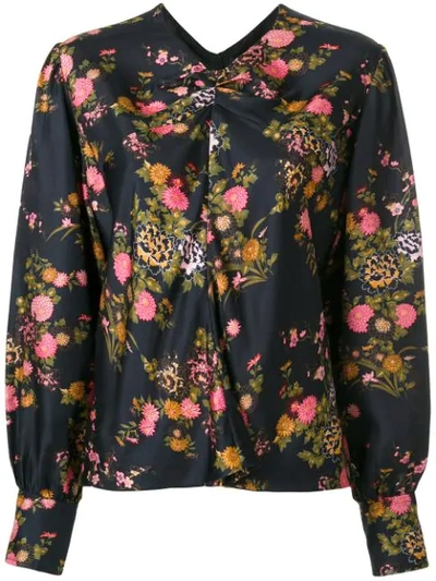 Isabel Marant Ovaly Ruched-front Floral-print Silk Top In Black