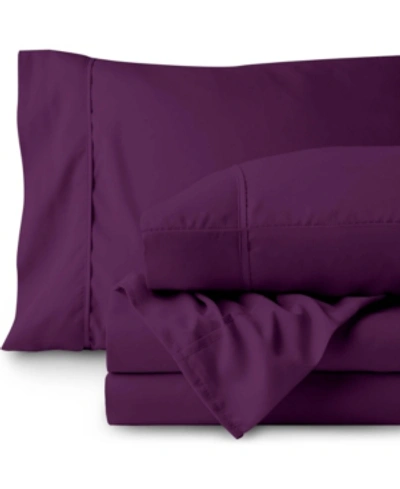 Bare Home Double Brushed Sheet Set, California King In Plum