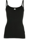 Courrèges Appliqué-logo Ribbed Vest Top In Black