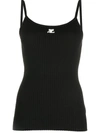 Courrèges Logo-patch Cotton-blend Knit Top In Black