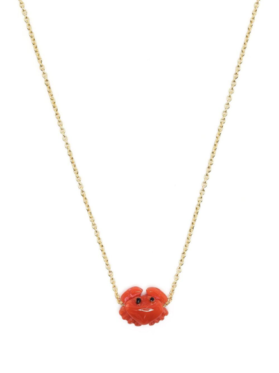 Aliita 9kt Yellow Gold Crab Pendant Necklace In Green