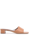 Staud Leah Leather Slide Sandals W/ Chain Trim In Brown