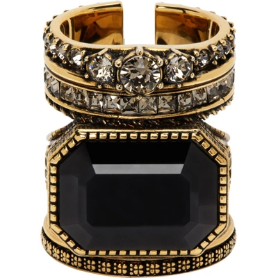Alexander McQueen ◆ Short Stacked Ring ALEXANDER MCQUEEN STACKED CRYSTAL RING SILVER BRASS 7.25 NIB