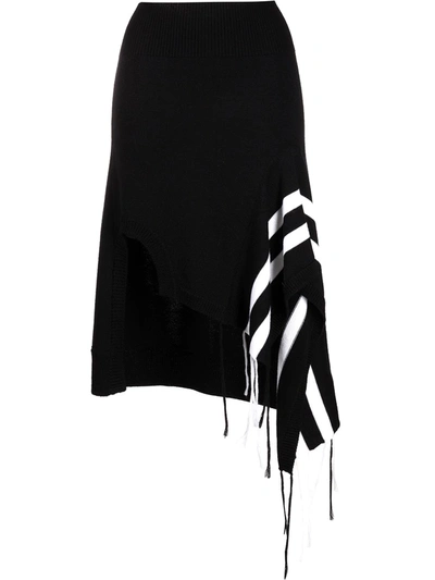 Monse Varsity Stripe Asymmetric Knit Skirt In Black Ivory