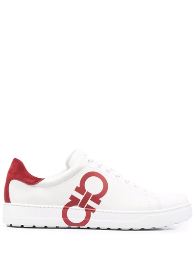 Ferragamo Men's Gancini Mix-leather Low-top Sneakers In White