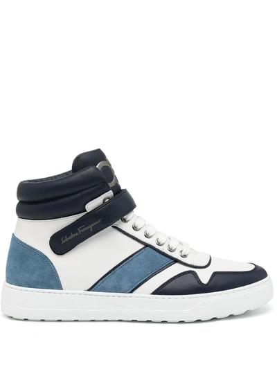 Ferragamo Men's Noe Gancini Mix-leather High-top Sneakers In White