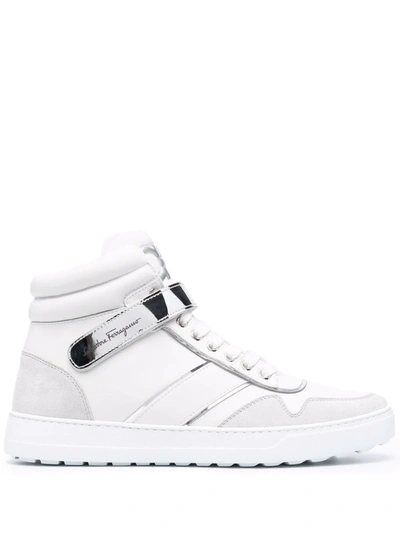 Ferragamo Noe High-top Leather Sneakers In White