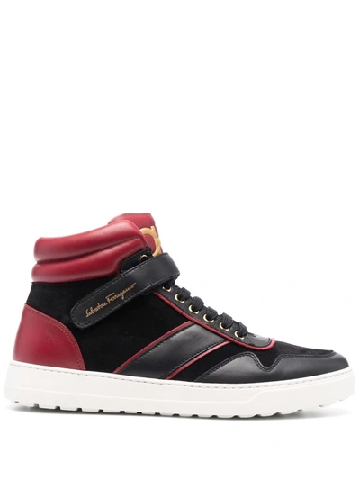 Ferragamo Men's Noe Colorblock Mix-leather High-top Sneakers In Black