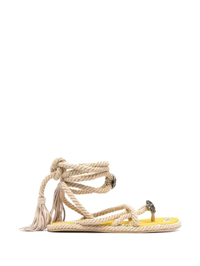 Etro Tasseled Embellished Rope Sandals In Yellow