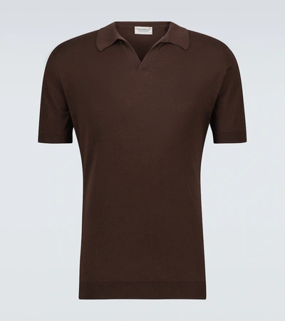 John Smedley Noah Knitted Cotton Polo Shirt In Brown