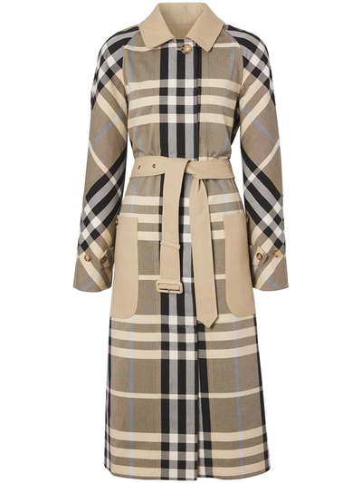 Burberry Ardeley Belted Reversible Check Coat In Brown