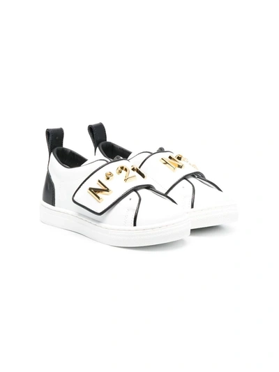 N°21 Kids' Logo-plaque Touch-strap Trainers In White