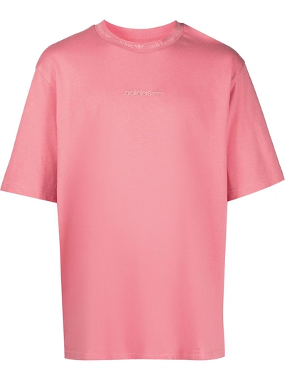 Adidas Originals Logo Embroidered Cotton T-shirt In Pink