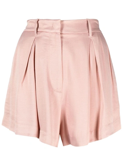 Rotate Birger Christensen Katian Pleated Ecovero-blend Satin Shorts In Pink