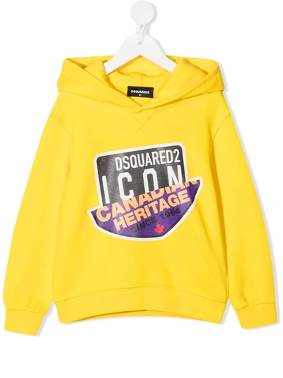 Dsquared2 Teen Heritage Split-logo Hoodie In Yellow