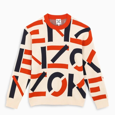 Kenzo White Jersey With Multicolour Logo Lettering In Multicolor