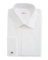 Brioni Pleated Poplin French-cuff Dress Shirt In White