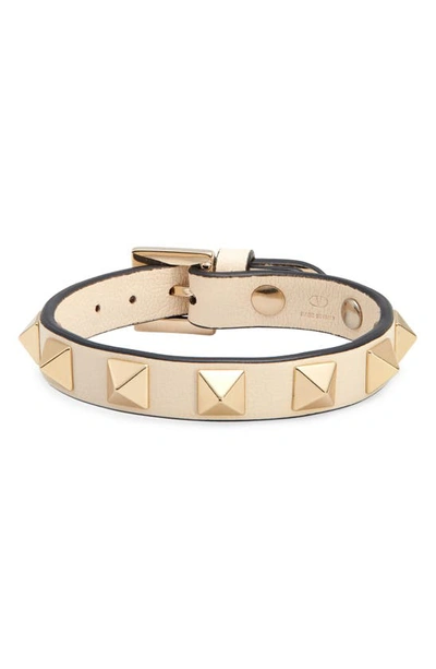 Valentino Garavani Garavani Rockstud Leather Bracelet In Light Ivory