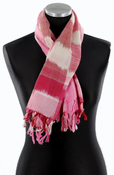 La Fiorentina Checkered Print Fringe Trim Scarf In Pink