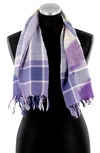 La Fiorentina Checkered Print Fringe Trim Scarf In Blue