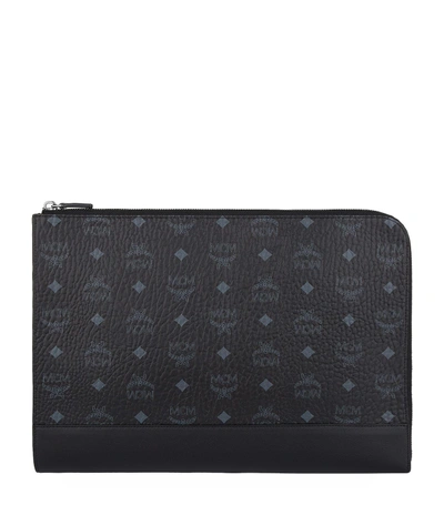 Mcm Claus Large Half-zip Pouch In Black