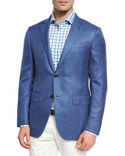 Ermenegildo Zegna Textured Wool-silk-linen Two-button Sport Coat, Blue