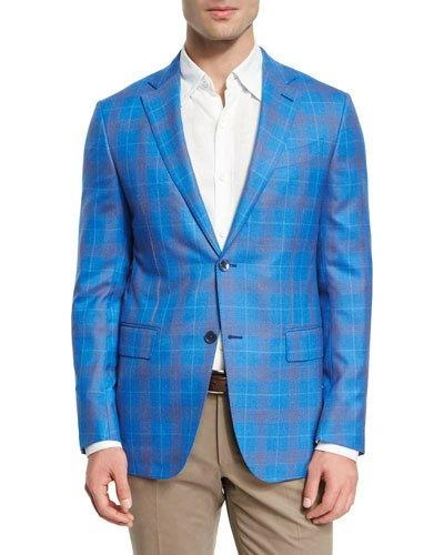 Ermenegildo Zegna Plaid Wool Two-button Sport Coat, Blue/rust