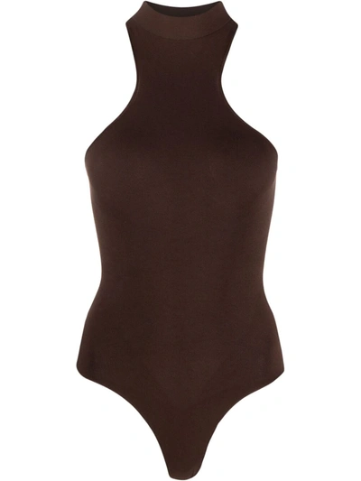 Adamo Slim-cut Halterneck Bodysuit In Brown