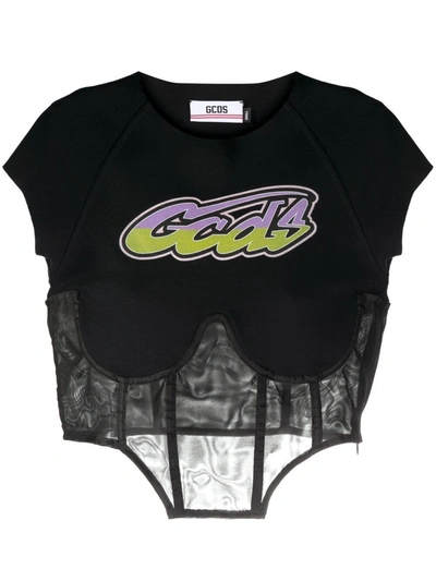 Gcds Logo-print Corset T-shirt In Black