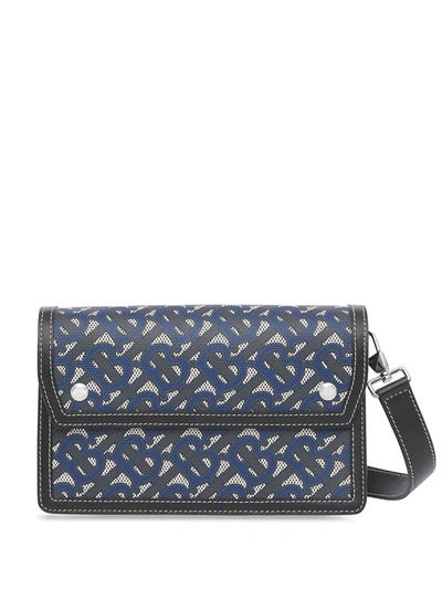 Burberry Monogram Print Canvas And Leather Crossbody Bag In Blue