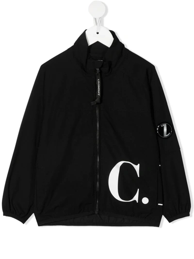 C.p. Company Kids' Lens-detail Logo Bomber Jacket In Black