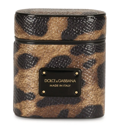 Dolce & Gabbana Leather Leopard Print Airpods Case In Black